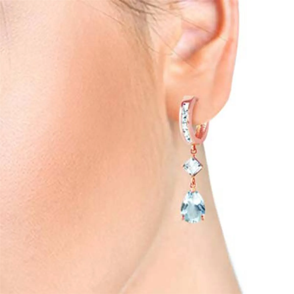 5.62 Carat 14K Solid Rose Gold Huggie Earrings Dangling Aquamarine