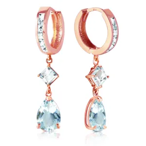 5.62 Carat 14K Solid Rose Gold Huggie Earrings Dangling Aquamarine