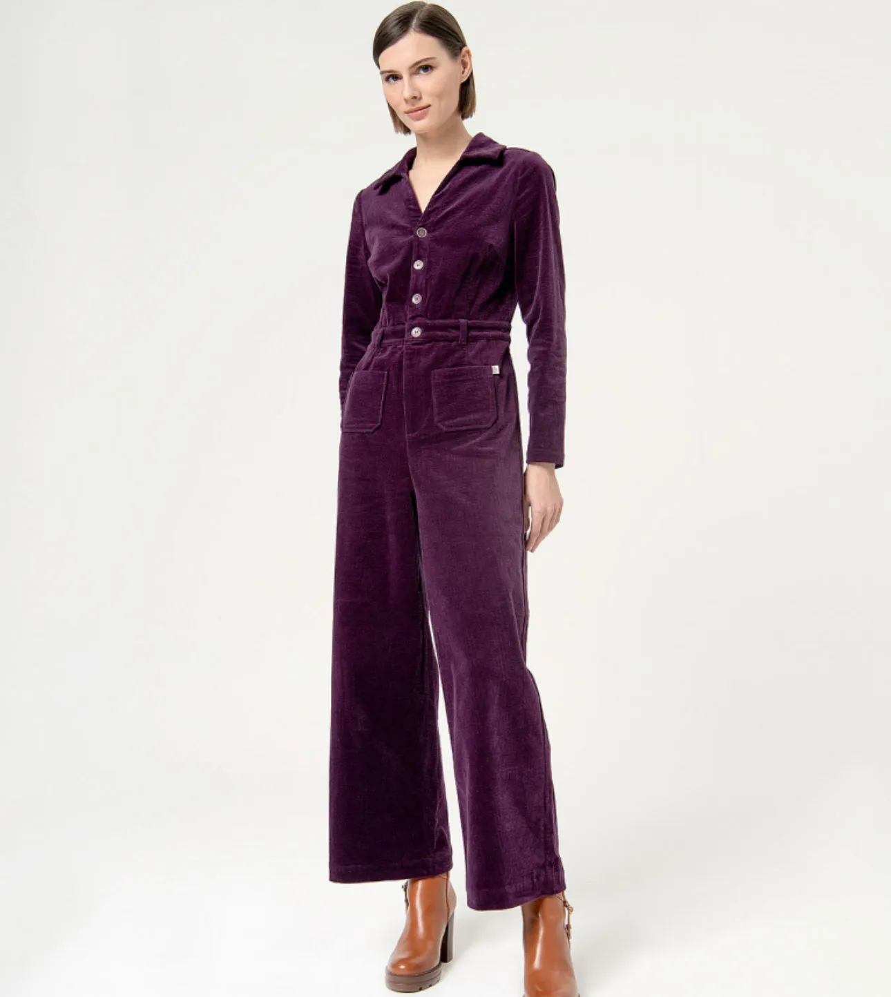 564SEMO821 Purple Corduroy Jumpsuit