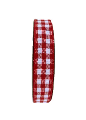 5/8" Gingham Check Ribbon: Red/Wht - 10yds