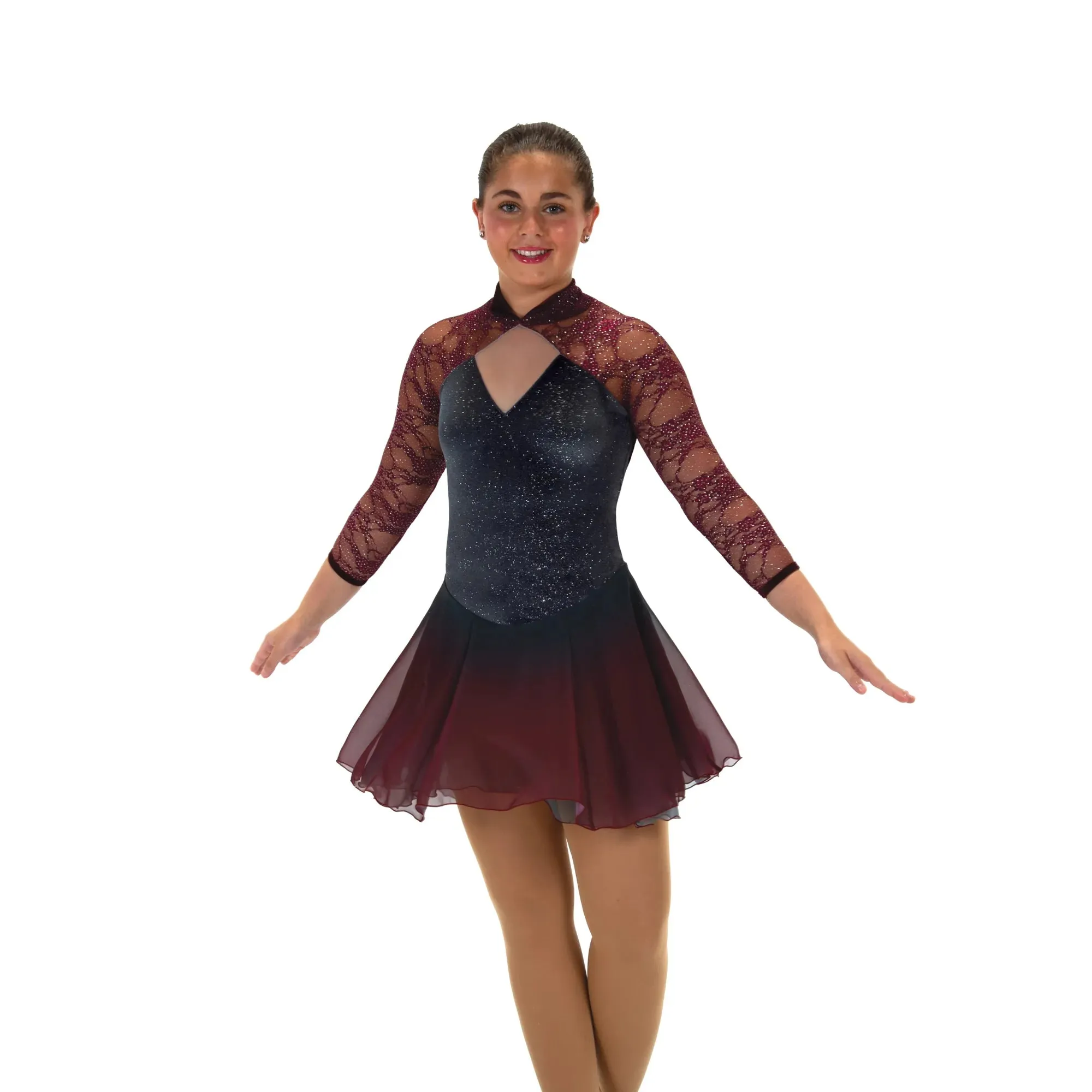 595 Figure Skating Silver and Wine Dress