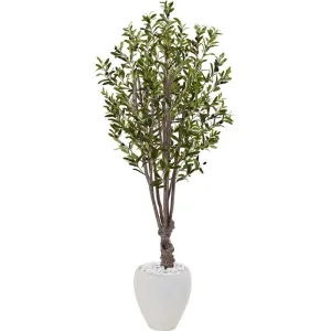 5ft. Olive Artificial Tree in White Oval Planter