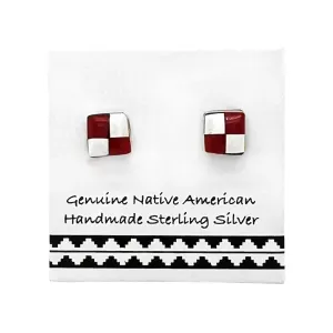 5mm Genuine Red Coral Stud Earrings, 925 Sterling Silver, Authentic Native American Handmade in the USA, Nickel Free