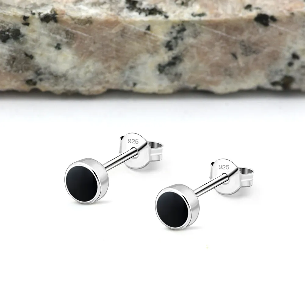 5mm | Round Black Onyx Silver Stud Earrings