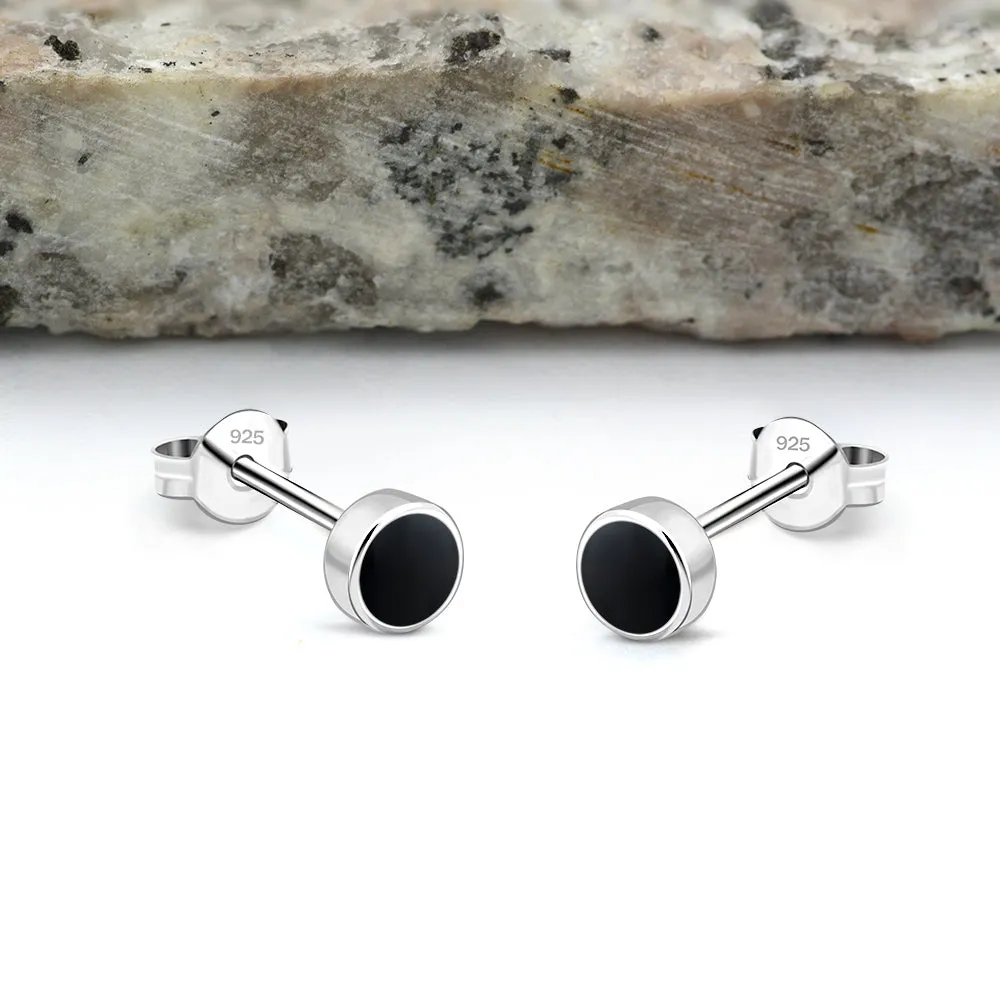 5mm | Round Black Onyx Silver Stud Earrings