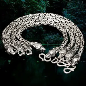 5mm Silver King Bracelet With Ferocious Wolf Heads