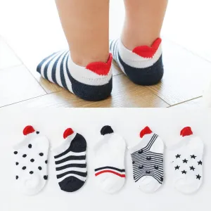 5Pairs Baby Cotton Cute Lovely Red Heart Design Short Socks