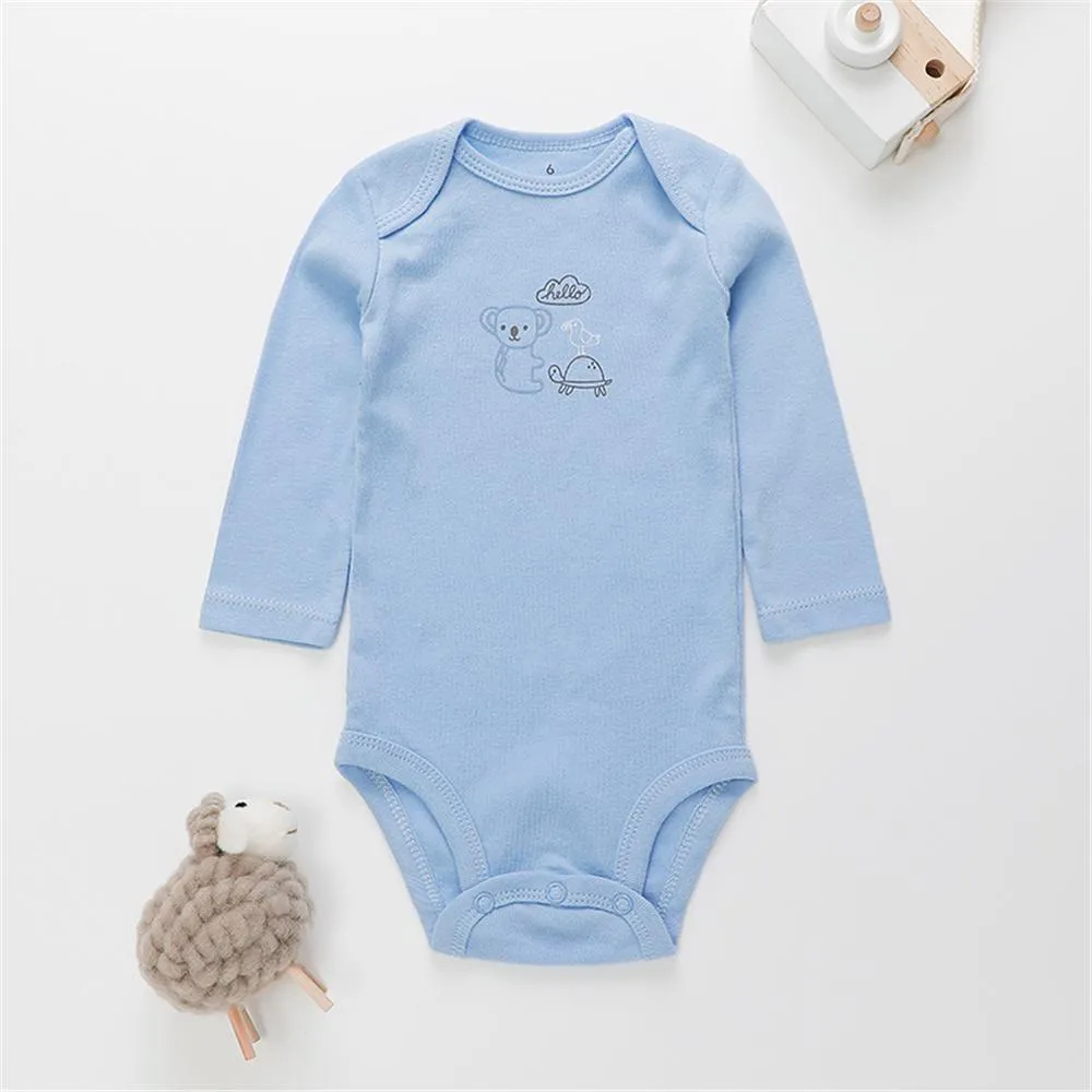 5PCS Baby Unisex Long Sleeve Cartoon Animal Printed Romper Baby Boutique Wholesale