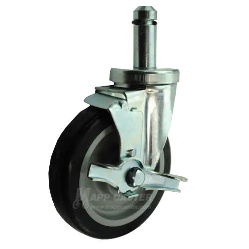 5" x 1-1/4" Polyurethane Wheel Caster with 7/8" x 2-3/16" Grip Ring Stem with Brake - 300 Lbs Capacity