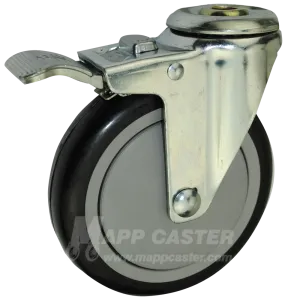 5" x 1-1/4" Polyurethane Wheel Hollow Kingpin Caster with Total Lock Brake - 300 Lbs Capacity