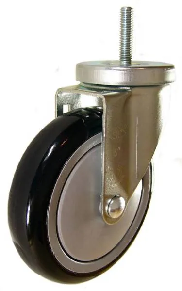 5" x 1-1/4" Polyurethane Wheel Swivel Caster with 3/8" Threaded Stem - 350 Lbs Capacity