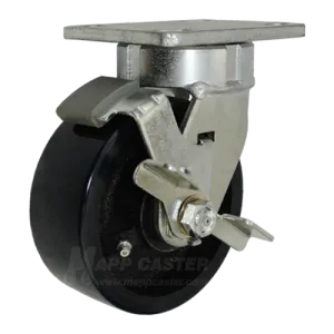 5" x 2" Polyurethane on Iron Wheel Kingpinless Swivel Caster with Brake - 1300 Lbs Capacity