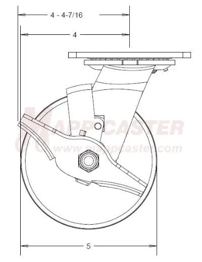 5" x 2" Polyurethane on Iron Wheel Swivel Brake Caster - 1,250 Lbs Capacity