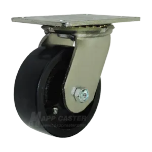 5" x 2" Polyurethane on Iron Wheel Swivel Caster with 6-1/4" x 4-1/2" Top Plate - 1,300 Lbs Capacity