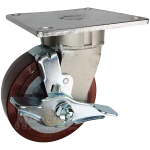 5" x 2" Polyurethane on Polyolefin Wheel Swivel Brake Caster with 5" x 5-1/2" Top Plate - 750 Lbs Capacity