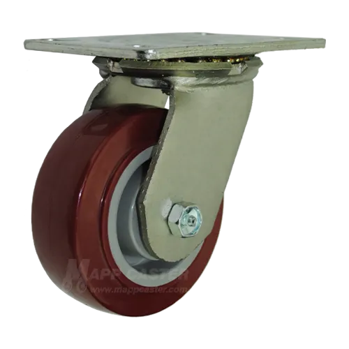 5" x 2" Polyurethane on Polyolefin Wheel Swivel Caster with 6-1/4" x 4-1/2" Top Plate - 750 Lbs Capacity