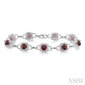 5x5MM Cushion Shape Garnet and 1/6 Ctw Single Cut Diamond Bracelet in 10K White Gold