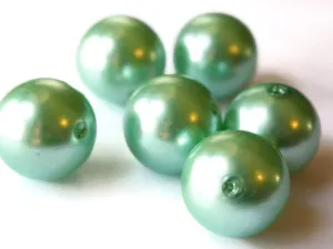 6 24mm Round Light Green Pearls Faux Plastic Pearl Beads