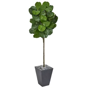 6' Artificial Fiddle Leaf Tree in Slate Finished Planter - Low Maintenance, Life-Like & Vibrant Silk Trees For Busy People.