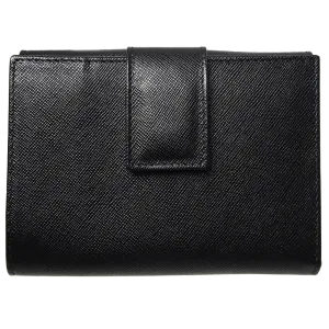 6 Credit Card Saffiano Leather French Wallet Black