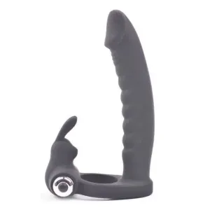 6-inch Silicone Black Vibrating Rabbit Cock Ring