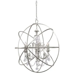 6 Light Olde Silver Industrial Chandelier Draped In Clear Spectra Crystal - C193-9219-OS-CL-SAQ