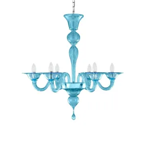 6 Light Sky Blue Murano Glass Chandelier