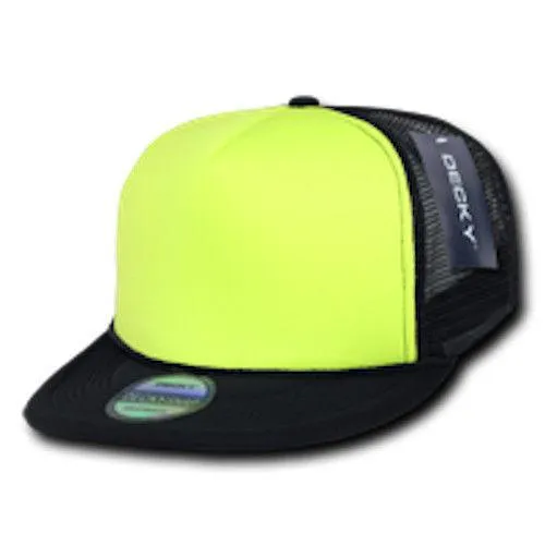 6 Lot New Foam Mesh Flat Bill Neon Trucker Hats Hat Cap Two Tone Wholesale Decky