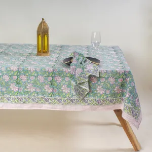 6 Seater Cotton Table Cloths With Napkins Hand Block Floral Printed