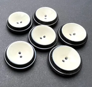 6 Sophisticated Italian Black and White Vintage 2.5cm Buttons