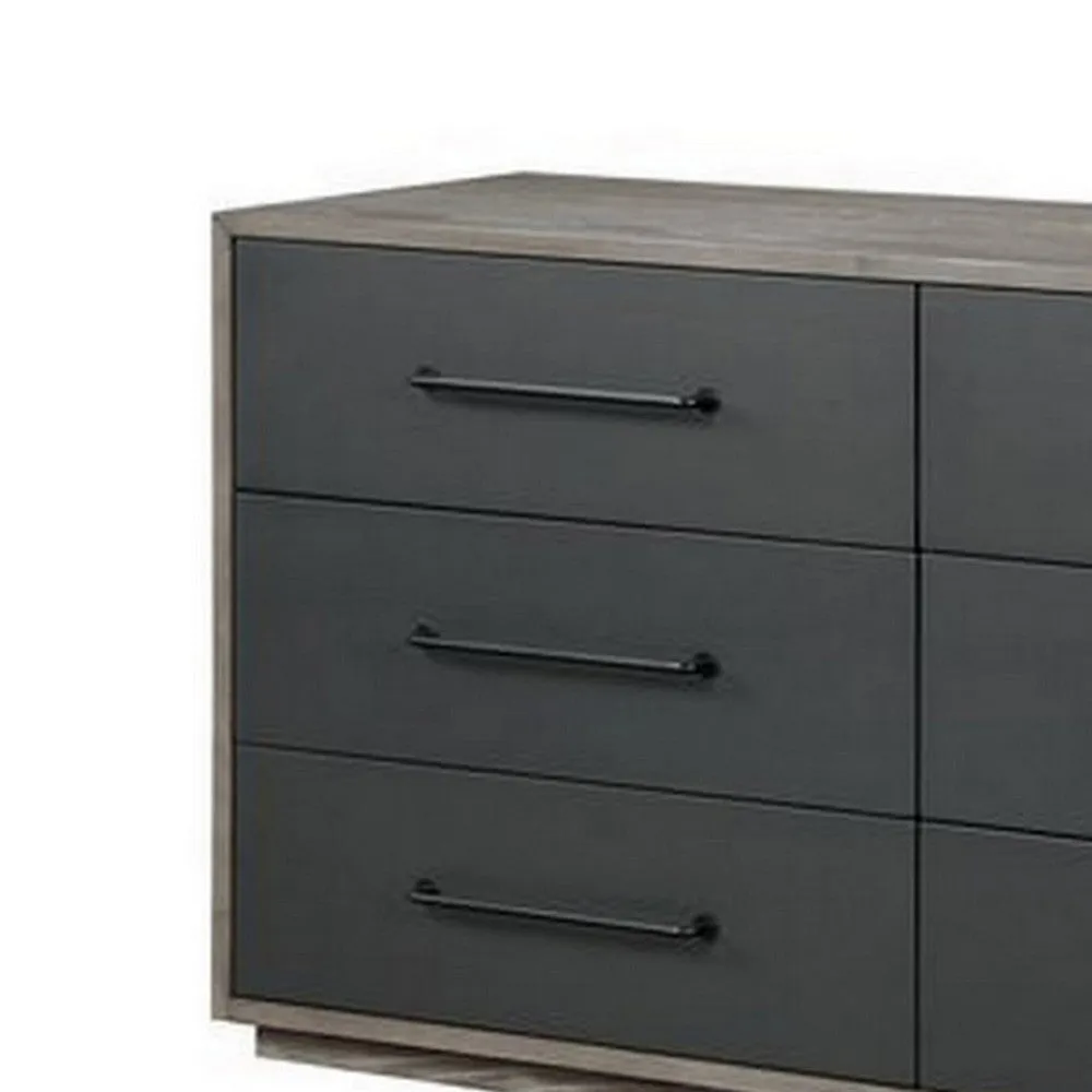 60 Inch Minimalistic 6 Drawer Wood Dresser, Subtle Grain Details, Gray By Casagear Home