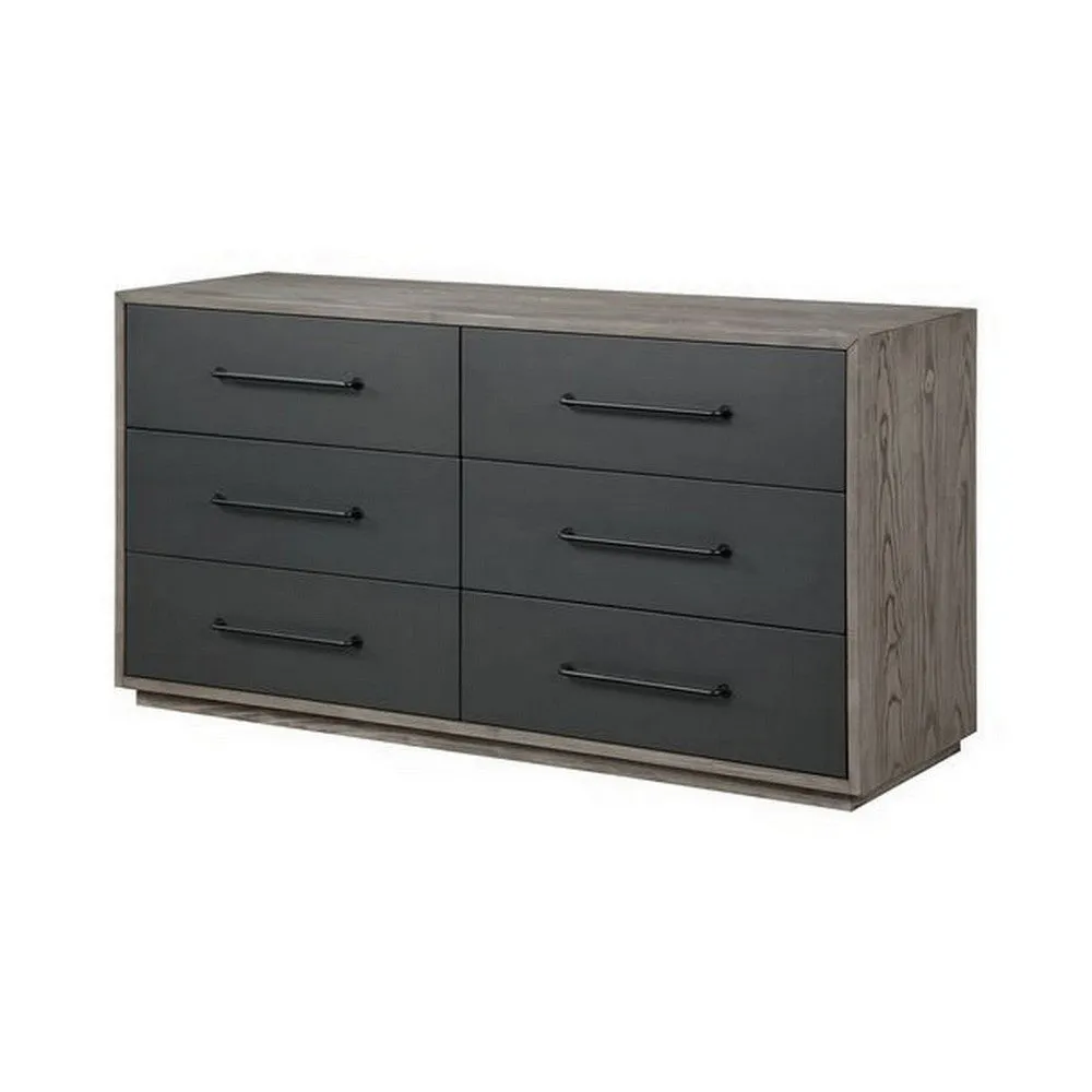 60 Inch Minimalistic 6 Drawer Wood Dresser, Subtle Grain Details, Gray By Casagear Home