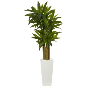 60" Artificial Cornstalk Dracaena Plant in Tower Planter - Low Maintenance, Life-Like & Vibrant Silk Plants For Busy People.