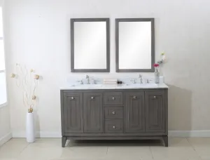 60" Nottingham Bath Vanity in Silver Gray with Carrara White Marble Top