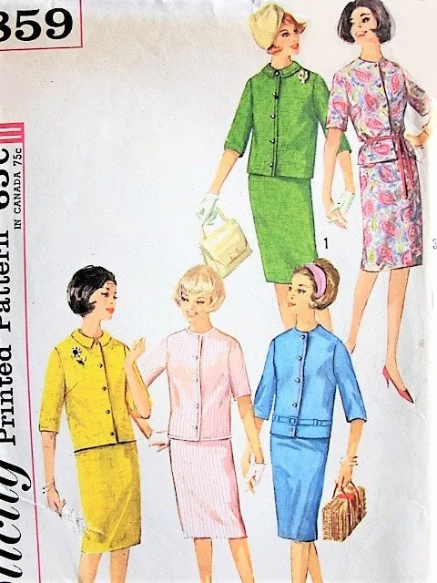 60s CLASSIC Skirt and Jacket in Three Styles Simplicity 4859 Bust 32 Vintage Sewing Pattern