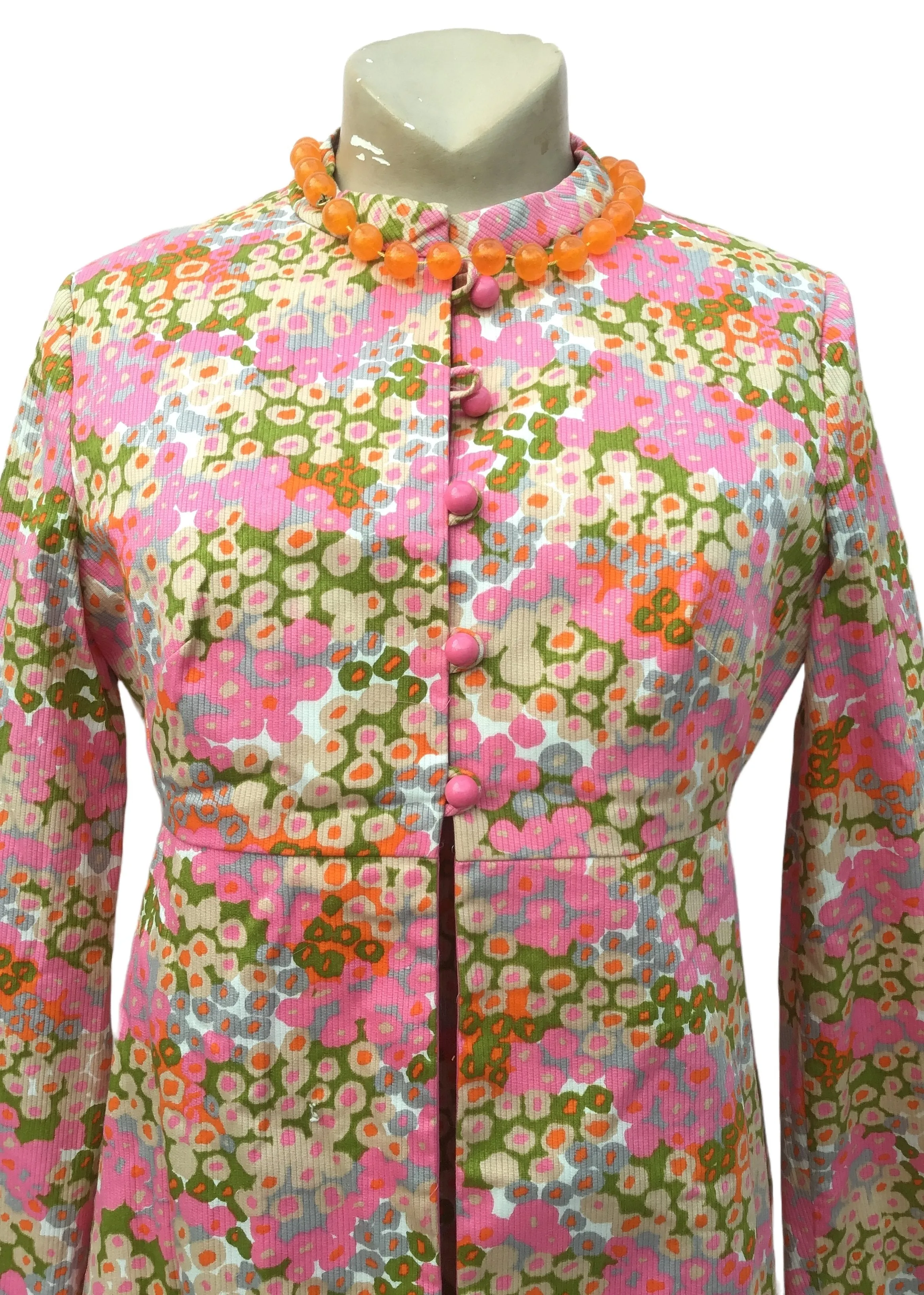 60s Pink Floral Needlecord Dress and Jacket • Mother of the Bride • Berketex