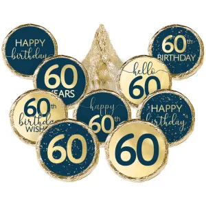 60th Birthday: Navy Blue & Gold - Adult Birthday -  Stickers - Fits Hershey's Kisses Candy