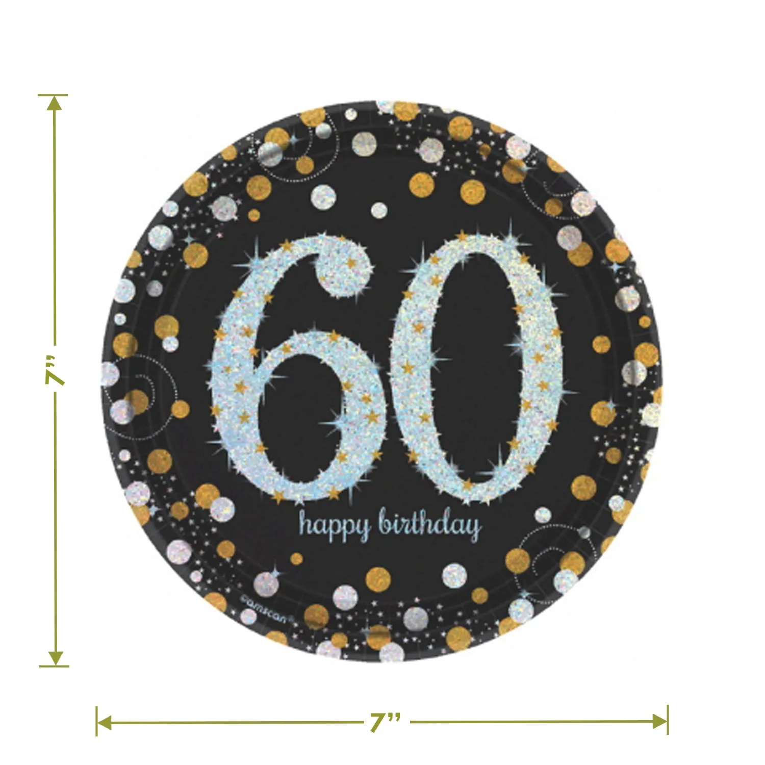 60th Birthday Party Supplies - Metallic Silver and Gold Dot Paper Dessert Plates and Beverage Napkins (Serves 16)