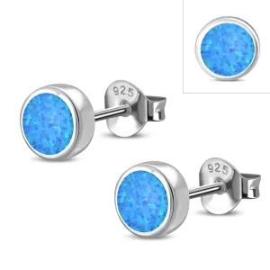 6.20mm | Synthetic Blue Opal Round Sterling Silver Stud Earrings