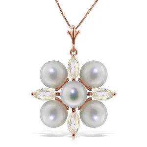 6.3 Carat 14K Solid Rose Gold Necklace Rose Topaz Pearl