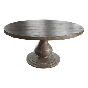 63 Inch Dining Table, Pine Wood, Round Top, Grain Details, Pedestal Base By Casagear Home