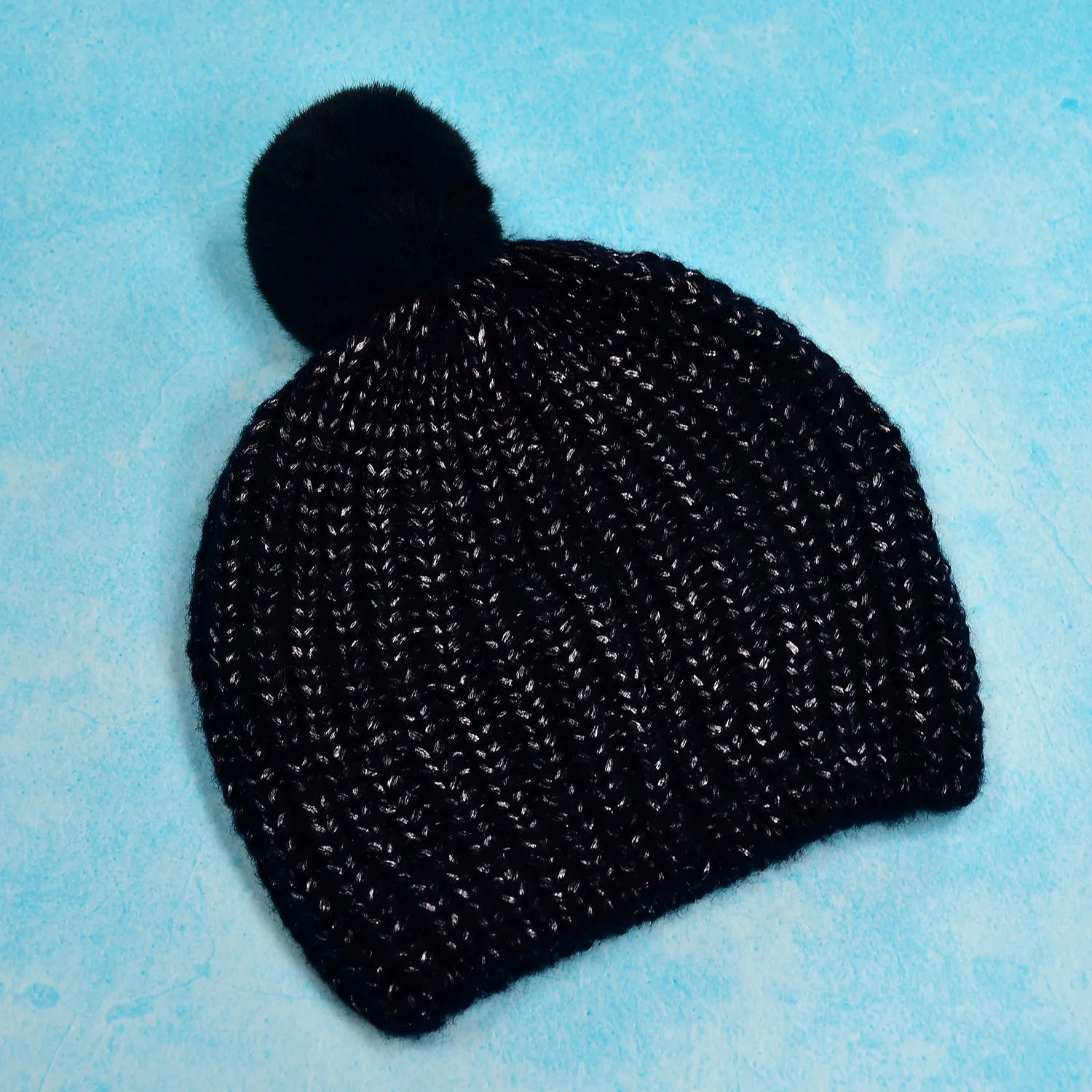 6344 Men's and Women's Skull Slouchy Winter Woolen Knitted Black Inside Fur Beanie Cap.