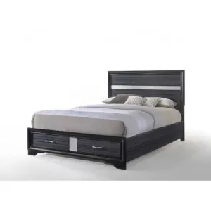 63" X 84" X 50" Black Wood Queen Bed w/Storage