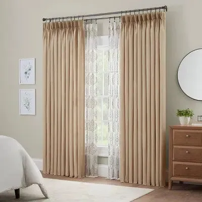 63"x50" Serendipity 10 Pinch Pleat Light Filtering Curtain Panel Linen - Waverly