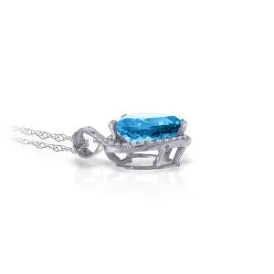 6.44 Carat 14K Solid White Gold Better Luck Blue Topaz Diamond Necklace