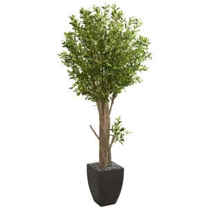 6.5' Artificial Olive Tree in Black Planter - Low Maintenance, Life-Like & Vibrant Silk Trees For Busy People.