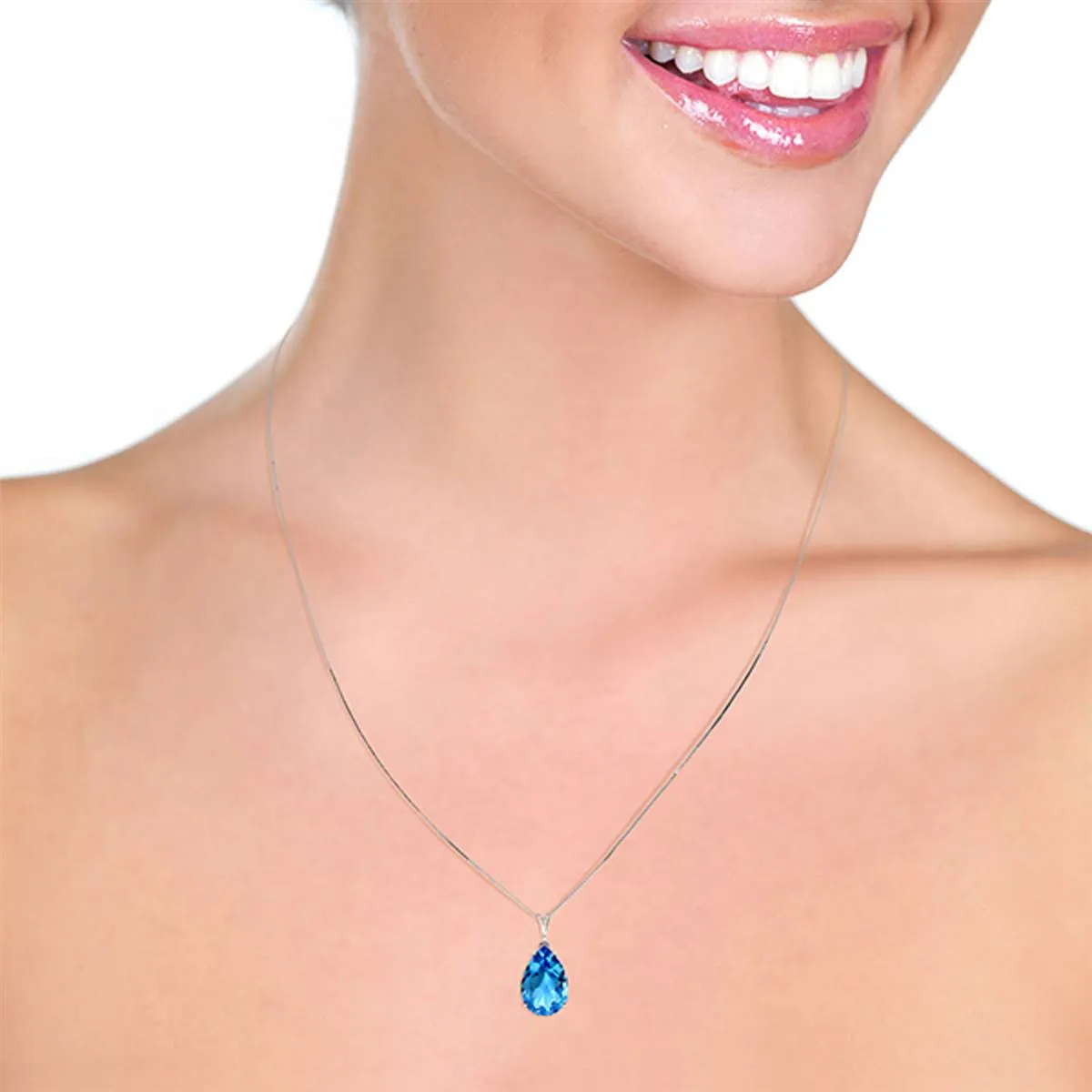 6.5 Carat 14K Solid White Gold Hope For Best Blue Topaz Necklace