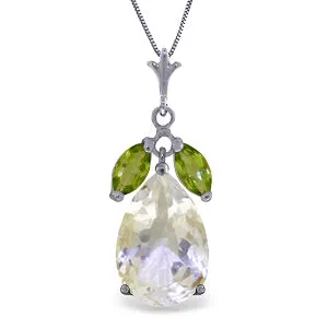 6.5 Carat 14K Solid White Gold Necklace White Topaz Peridot