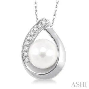 6.5 MM Cultured Pearl and 1/20 Ctw Round Cut Diamond Pendant in 10K White Gold with Chain