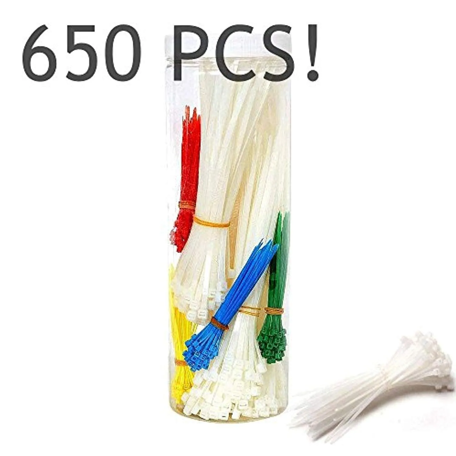 650 pc Nylon Zip Ties Cable Wire Ties Adjustable Self-Locking Multi-Color for Home, Outdoor, Office